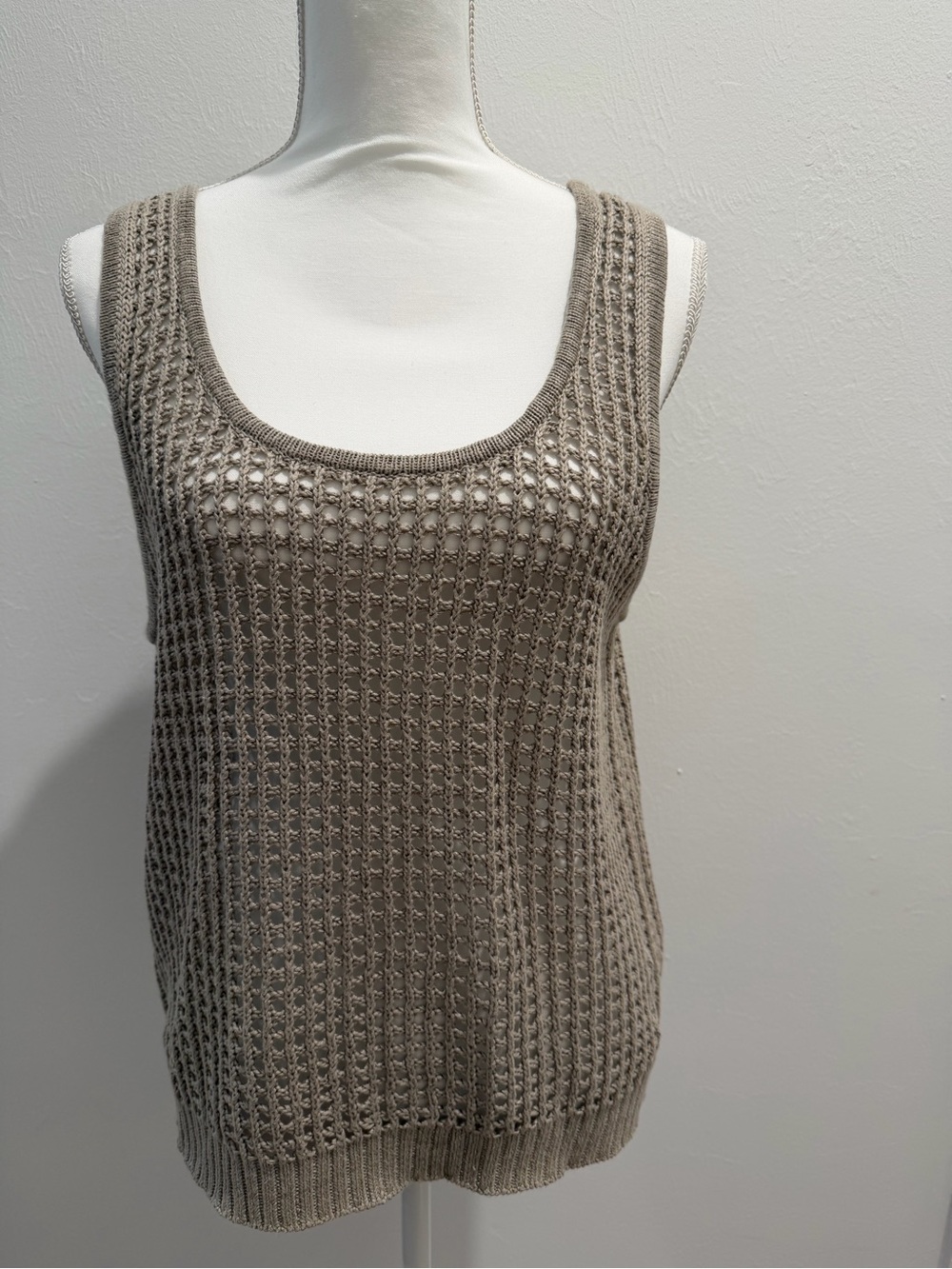Reiss Open-Weave Scoop Neck Tank Top in Taupe